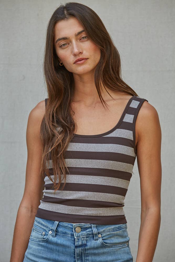 By Together | Knit Striped Seamless Padded Tank Top