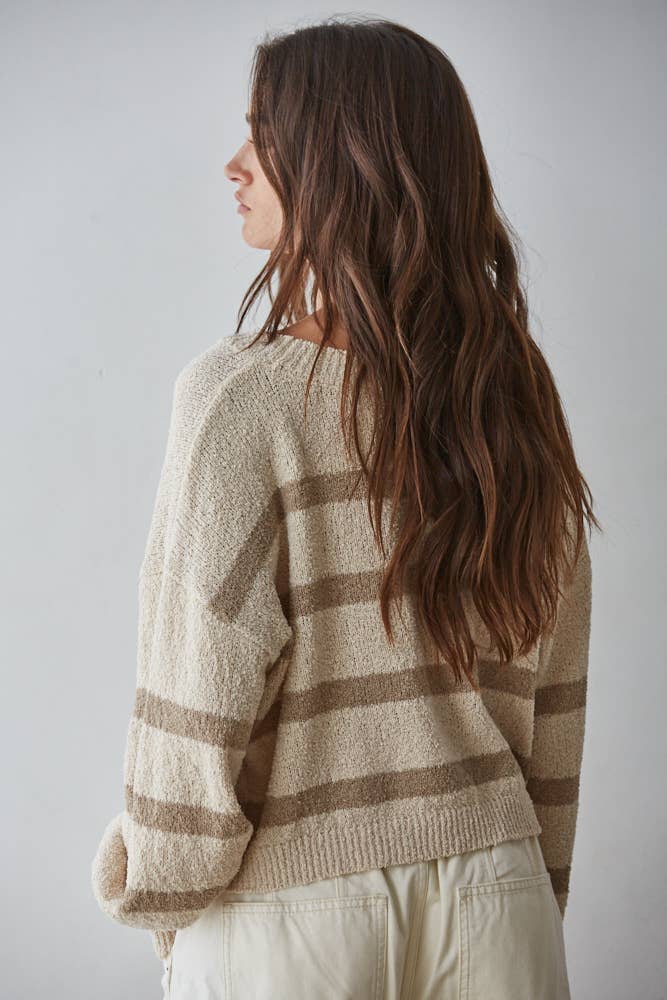 By Together  | Knit Sweater Striped Crewneck Long Sleeve Top