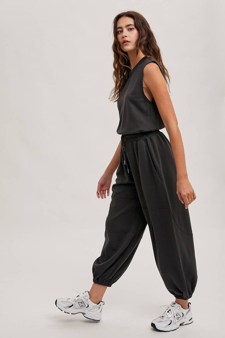 Bluivy | Drawstring Waist Sleeveless Knit Active Jumpsuit