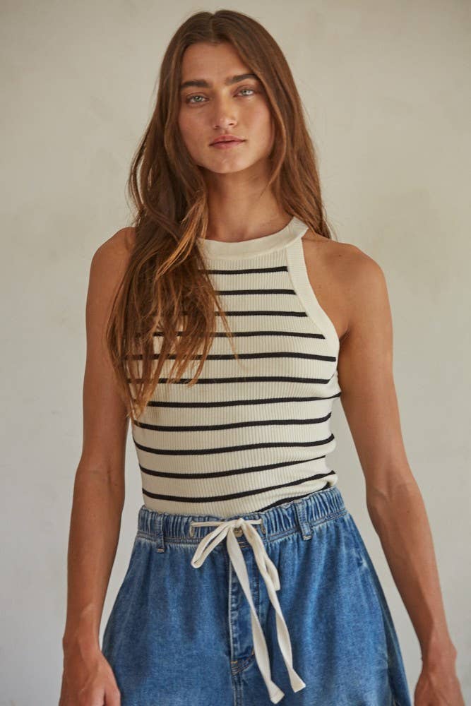 By Together  | Knit Sweater Ribbed Striped Tank Top