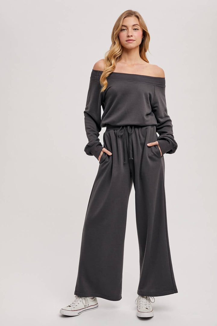 Bluivy  | Wide Neck Off the Shoulder Knit Jumpsuit