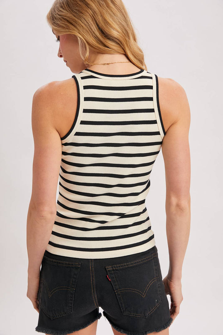 Bluivy | Stripe Ribbed Bound Crew Neck Tank Top