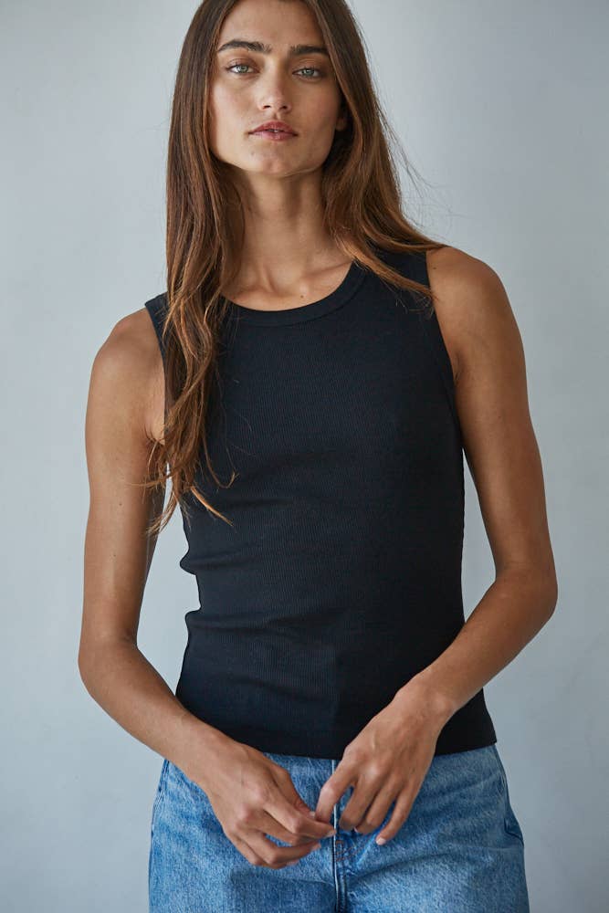 By Together | Knit Cotton Ribbed Round Neck Sleeveless Tank Top
