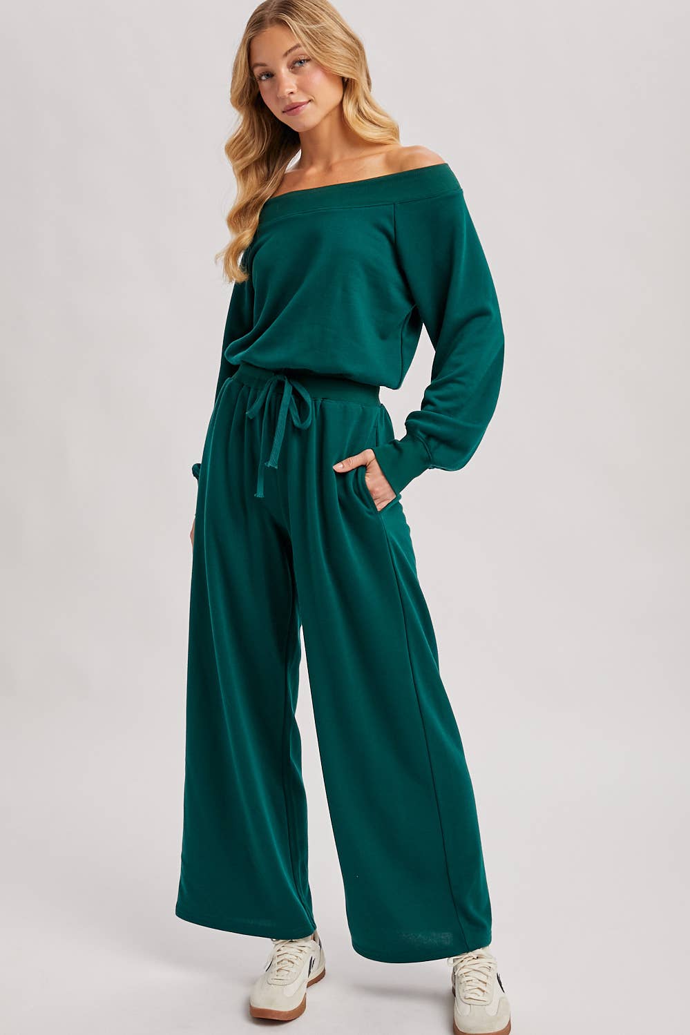 Bluivy  | Wide Neck Off the Shoulder Knit Jumpsuit