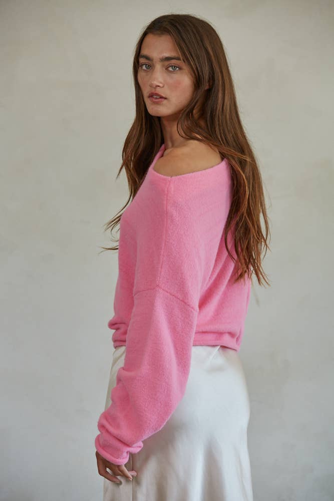 By Together  | Knit Sweater Boat Neck Long Sleeve Pullover Top