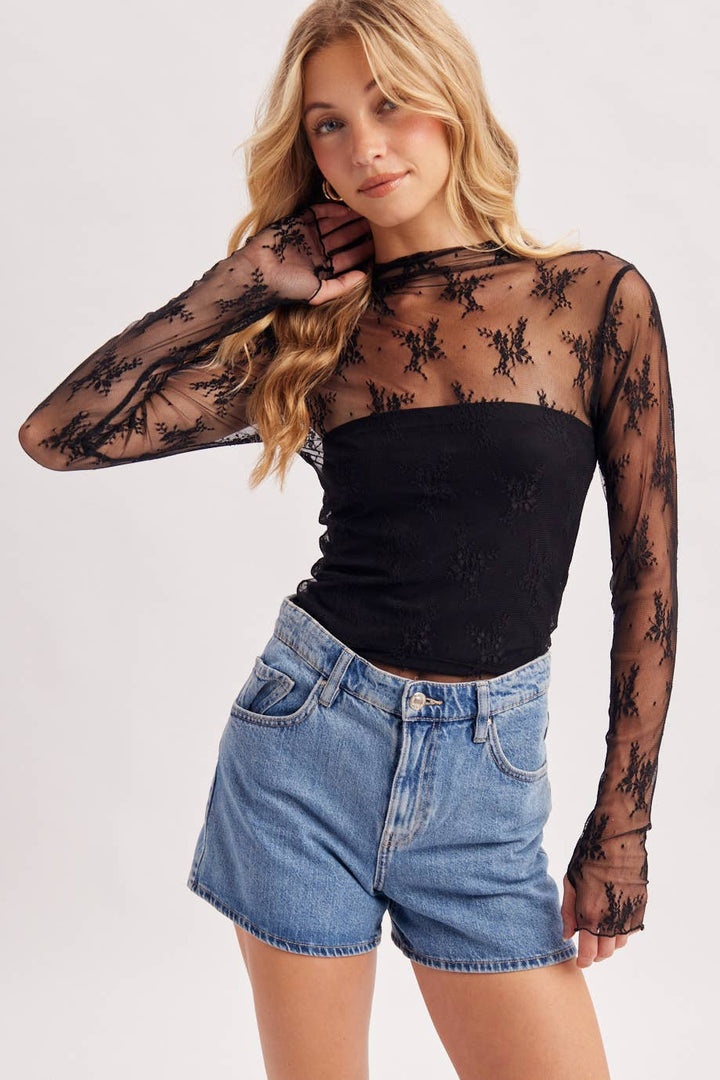 Bluivy | Floral Embroidery Lace Mesh Layering Top