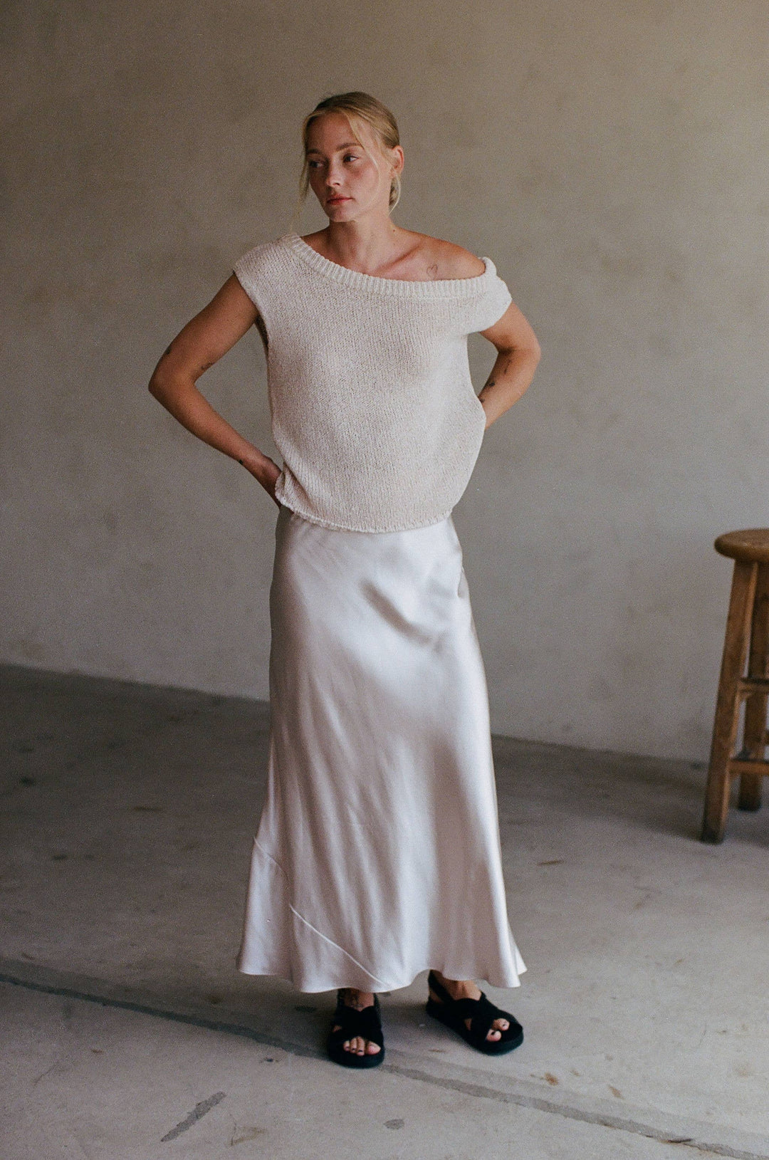 By Together  | Knit Sweater One Side Off The Shoulder Top