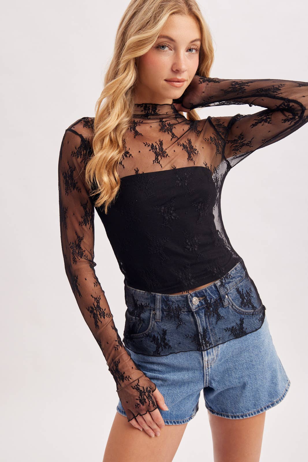 Bluivy | Floral Embroidery Lace Mesh Layering Top
