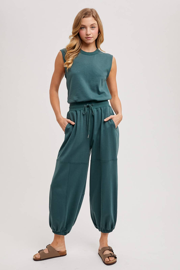 Bluivy | Drawstring Waist Sleeveless Knit Active Jumpsuit