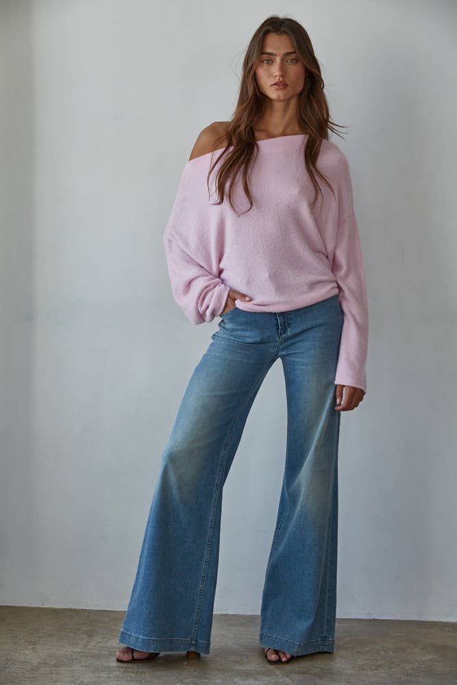 By Together  | Knit Sweater Boat Neck Long Sleeve Pullover Top