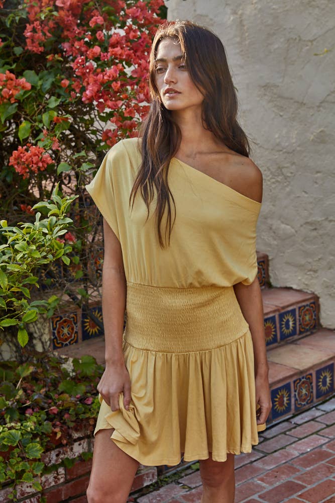 By Together | Knit Viscose Spandex Jersey Asymmetrical Neck Mini