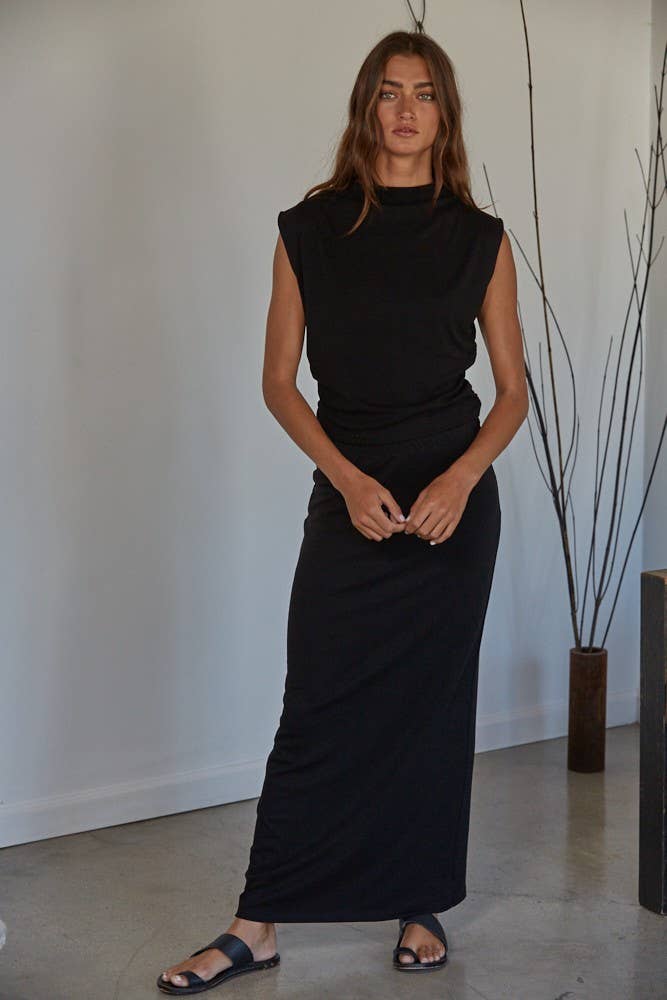 By Together | Knit Jersey Ruched Side Detail Mock Neck Top