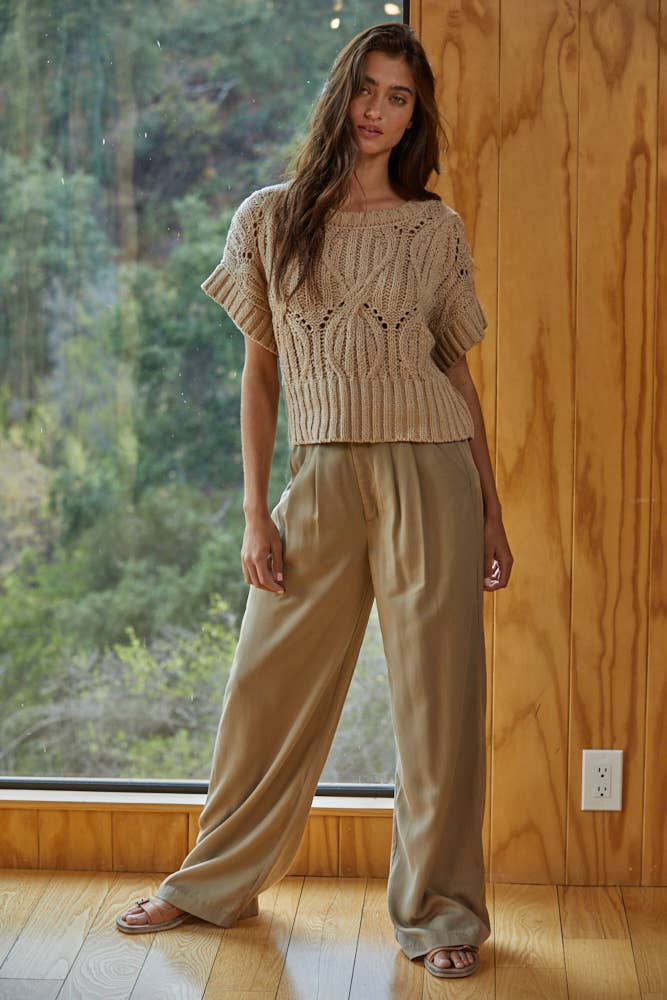 By Together | Knit Sweater Crochet Round Neck Short Sleeve Top