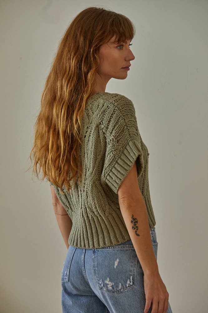 By Together | Knit Sweater Crochet Round Neck Short Sleeve Top