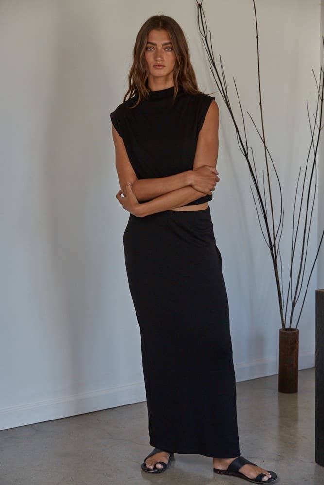 By Together | Knit Jersey Ruched Side Detail Mock Neck Top