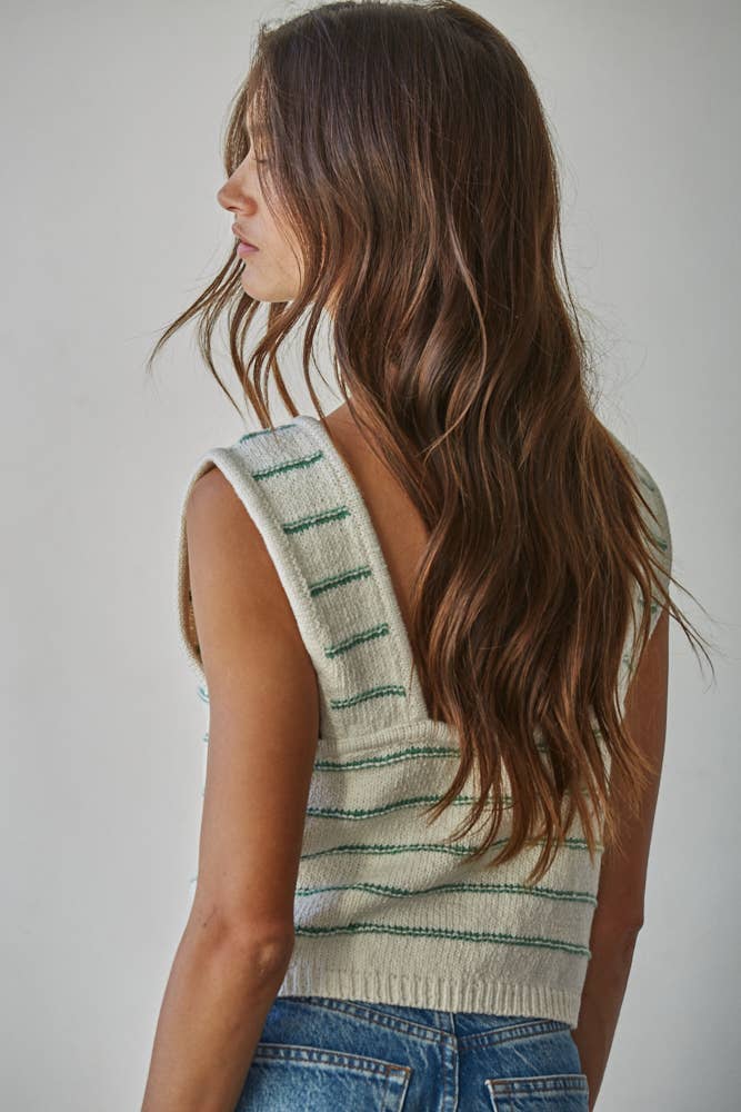 By Together | Knit Striped Sweater Tank with Open Back Tie Straps