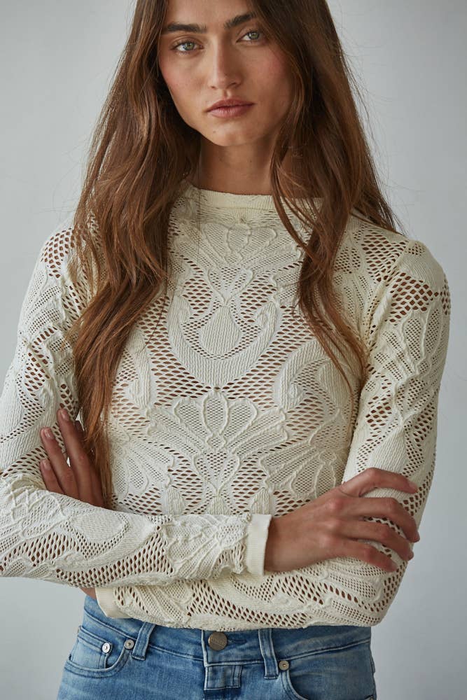 By Together | Knit Seamless Jacquard Mock Neck Long Sleeve Top