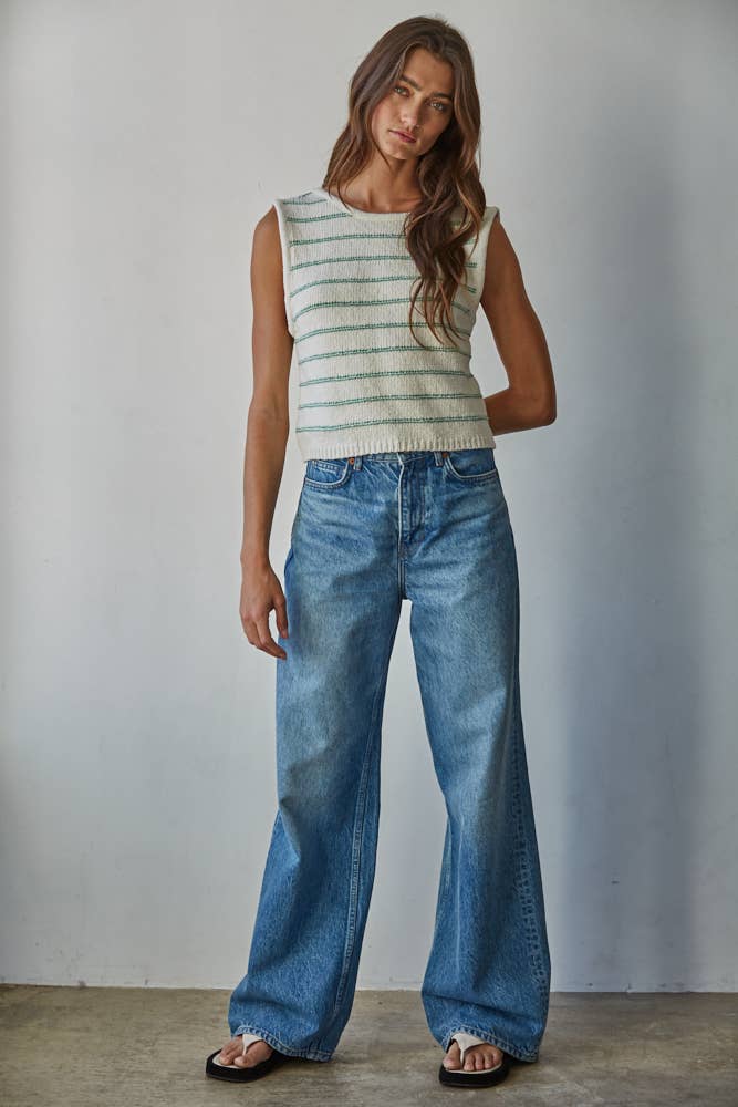 By Together | Knit Striped Sweater Tank with Open Back Tie Straps