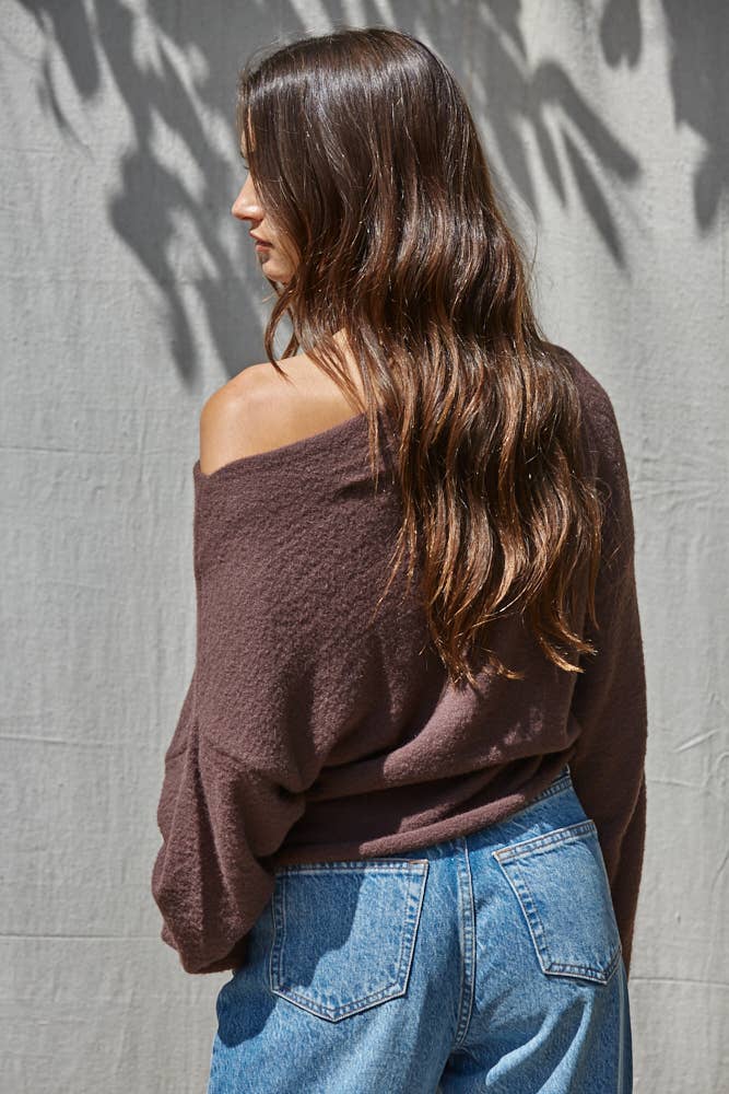 By Together  | Knit Sweater Boat Neck Long Sleeve Pullover Top