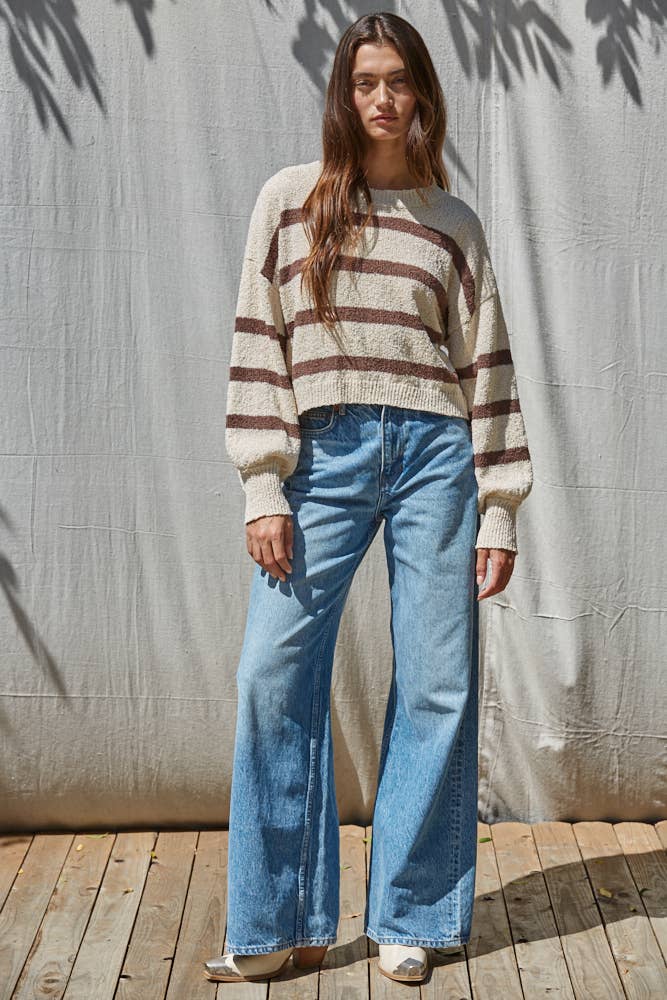 By Together  | Knit Sweater Striped Crewneck Long Sleeve Top