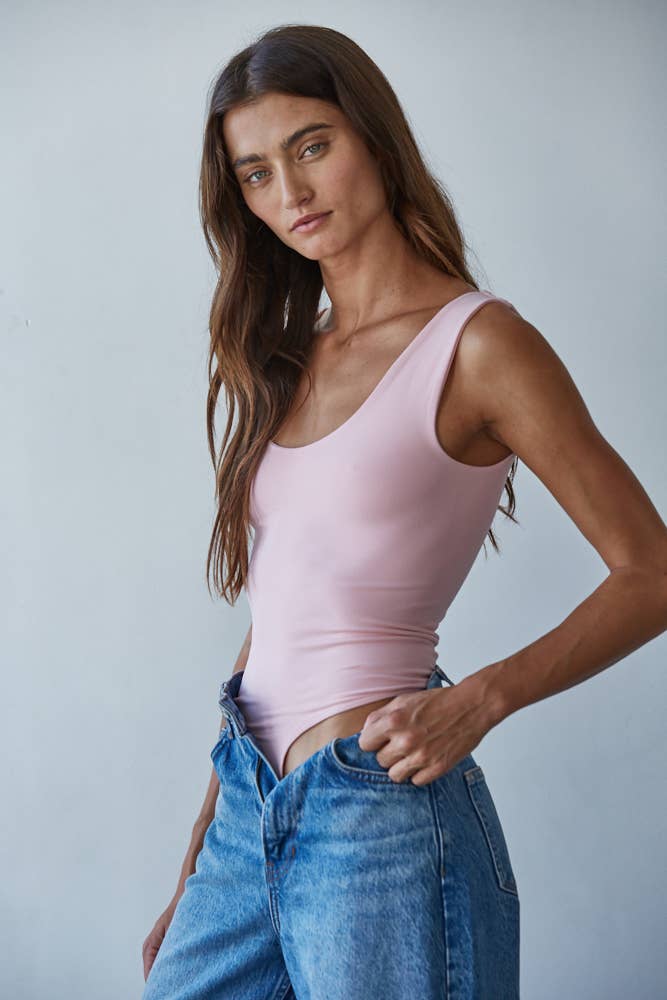 By Together | Double Layered Seamless U-V Neck Sleeveless Bodysuit