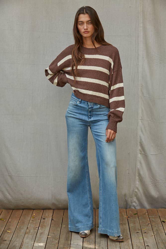By Together  | Knit Sweater Striped Crewneck Long Sleeve Top
