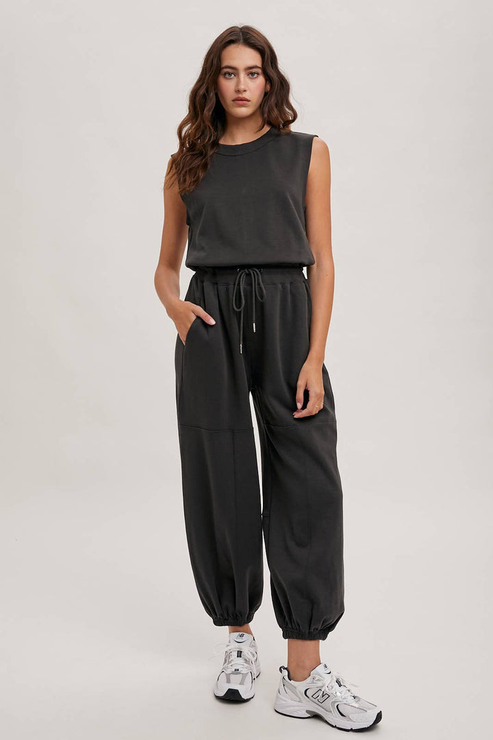 Bluivy | Drawstring Waist Sleeveless Knit Active Jumpsuit