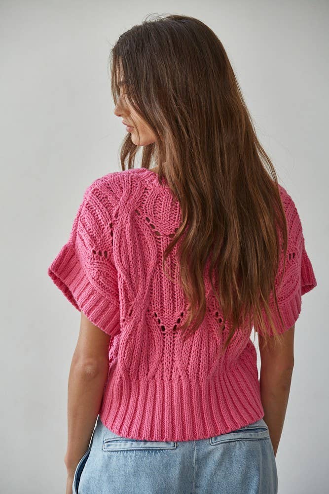 By Together | Knit Sweater Crochet Round Neck Short Sleeve Top
