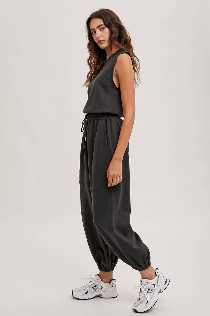 Bluivy | Drawstring Waist Sleeveless Knit Active Jumpsuit