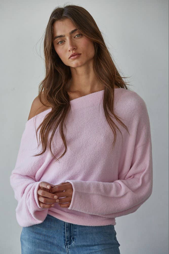 By Together  | Knit Sweater Boat Neck Long Sleeve Pullover Top
