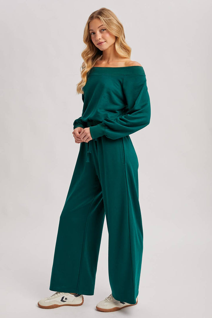 Bluivy  | Wide Neck Off the Shoulder Knit Jumpsuit