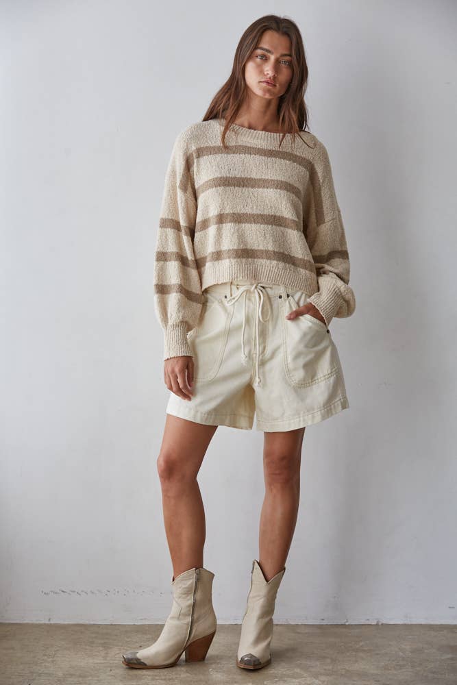 By Together  | Knit Sweater Striped Crewneck Long Sleeve Top