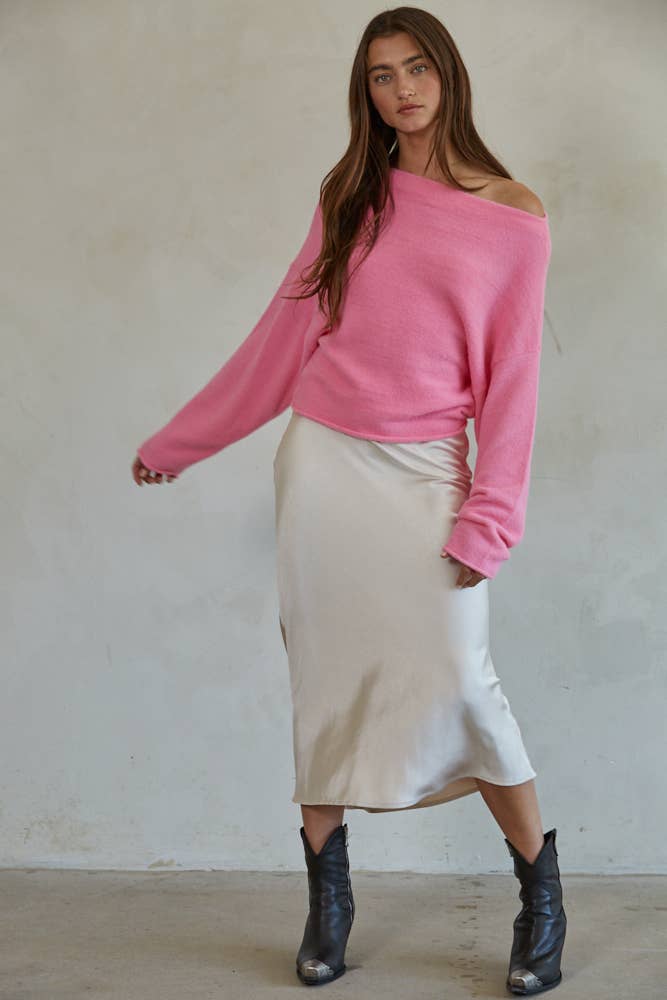 By Together  | Knit Sweater Boat Neck Long Sleeve Pullover Top