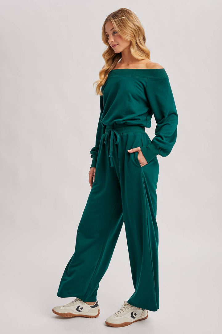 Bluivy  | Wide Neck Off the Shoulder Knit Jumpsuit