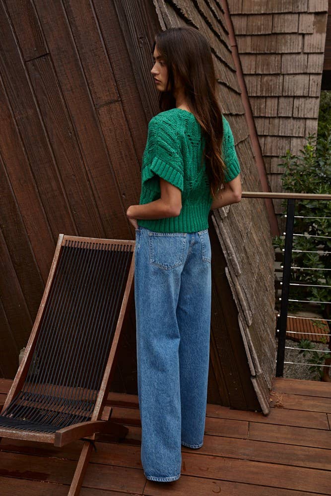 By Together | Knit Sweater Crochet Round Neck Short Sleeve Top