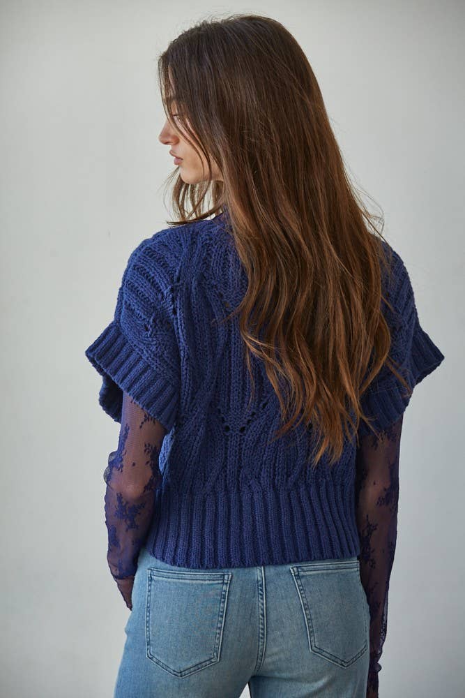 By Together | Knit Sweater Crochet Round Neck Short Sleeve Top