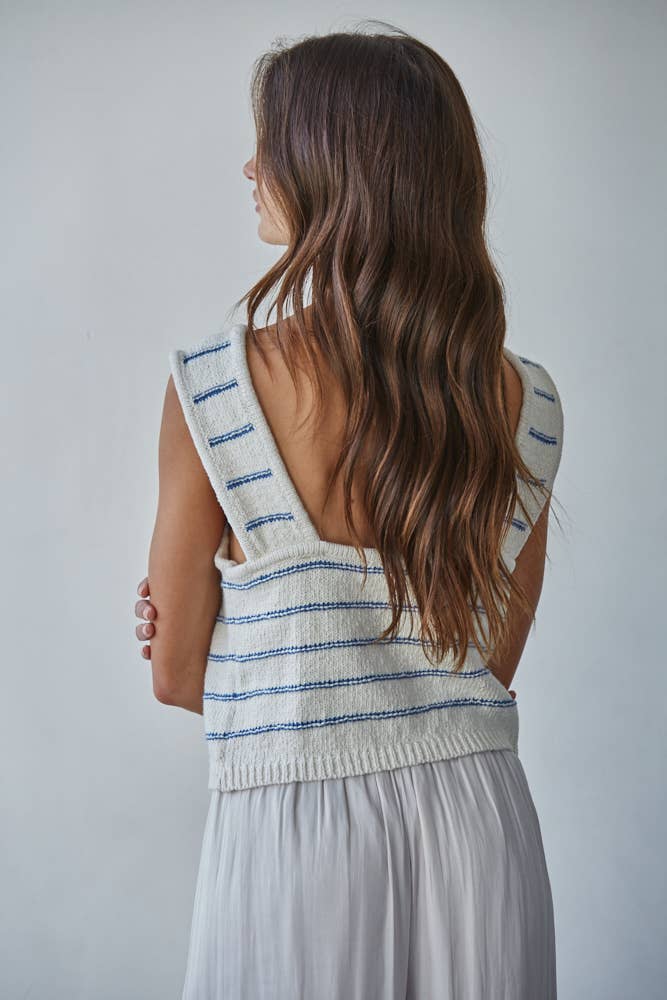 By Together | Knit Striped Sweater Tank with Open Back Tie Straps