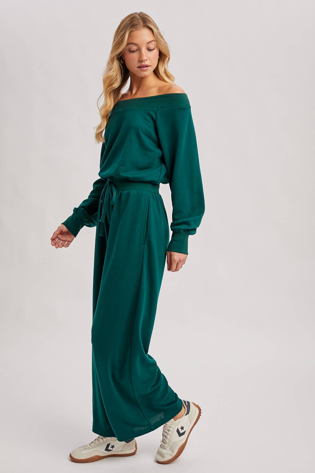 Bluivy  | Wide Neck Off the Shoulder Knit Jumpsuit