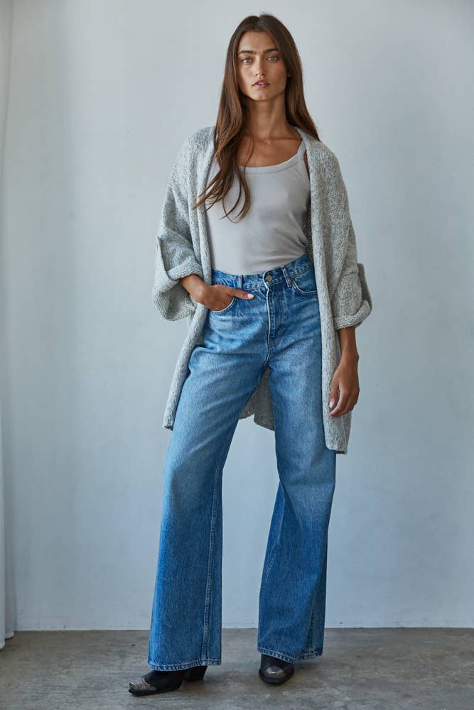 By Together | Knit Folded Quarter Sleeve Open Front Cardigan