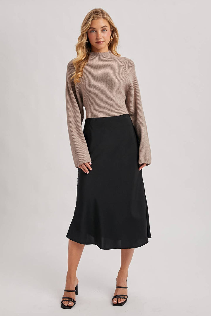Bluivy | Mock Neck Open Back Ribbed Knit Tie Sweater Top