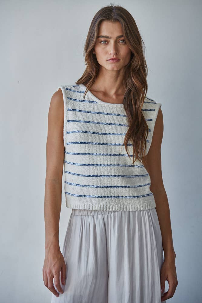 By Together | Knit Striped Sweater Tank with Open Back Tie Straps