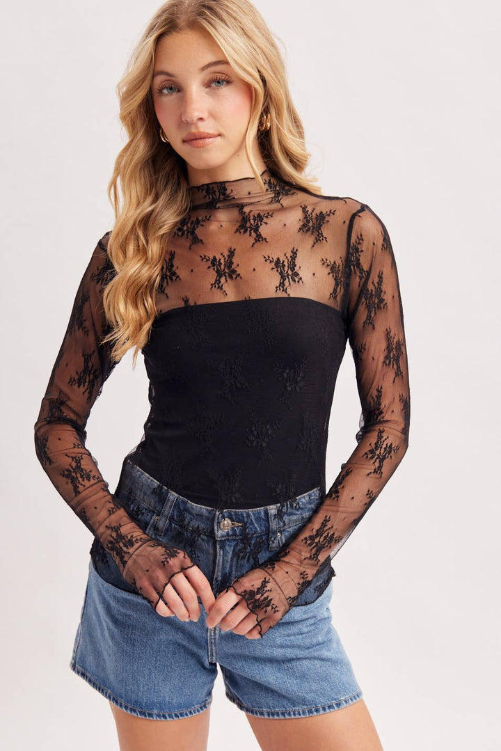 Bluivy | Floral Embroidery Lace Mesh Layering Top