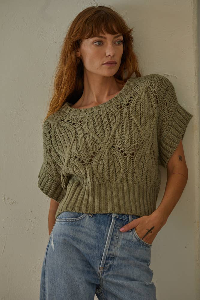 By Together | Knit Sweater Crochet Round Neck Short Sleeve Top