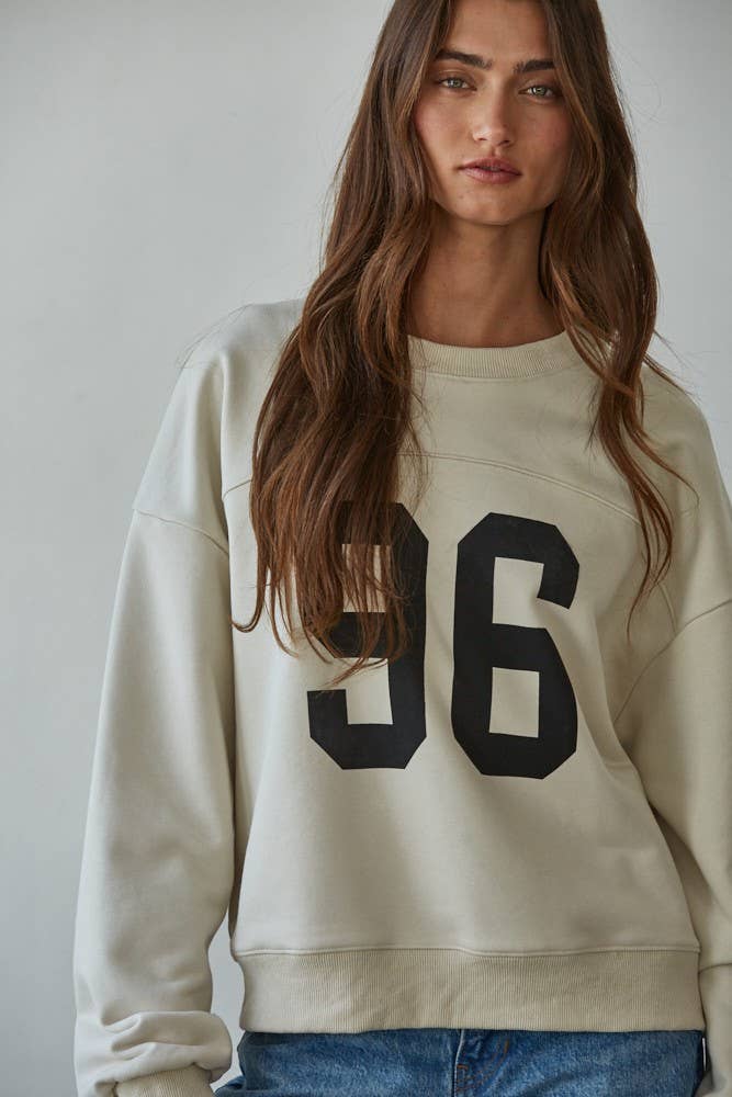 By Together  | Knit Printed Number Graphic on Front Pullover