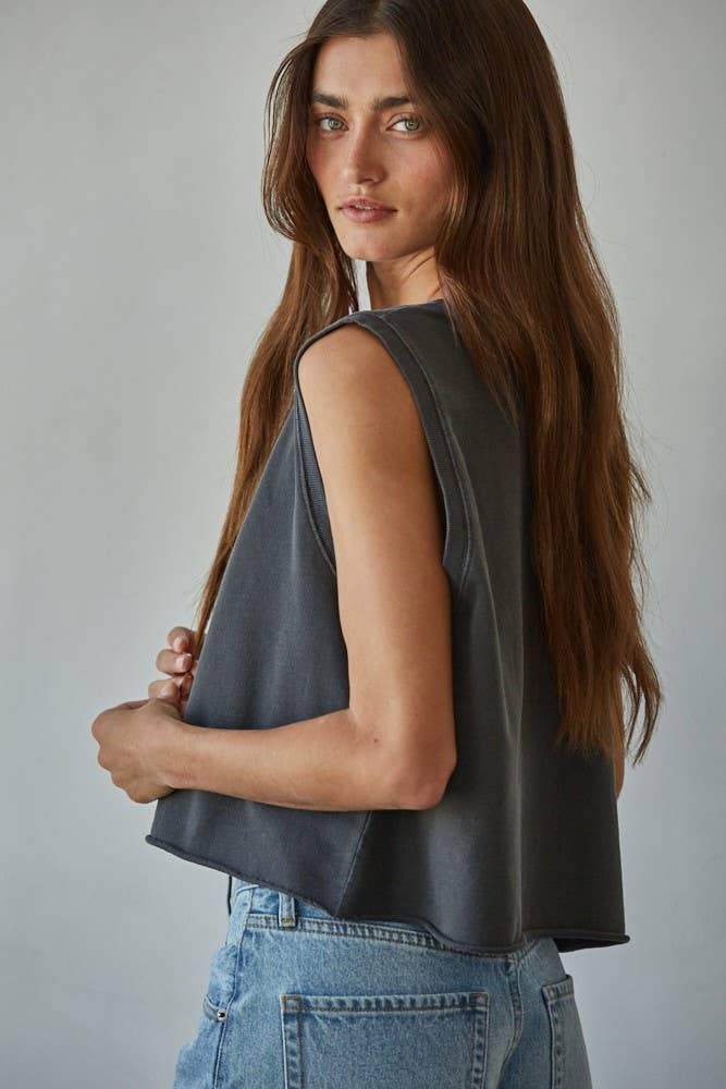 By Together | Knit Cotton Pigment Dye Round Neck Tank Top