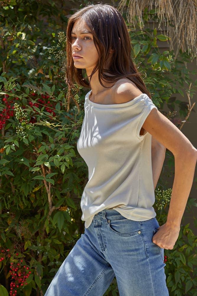 By Together | Knit Rib One Shoulder Round Neck Sleeveless Top