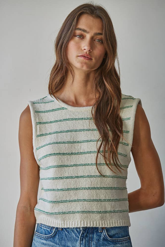By Together | Knit Striped Sweater Tank with Open Back Tie Straps
