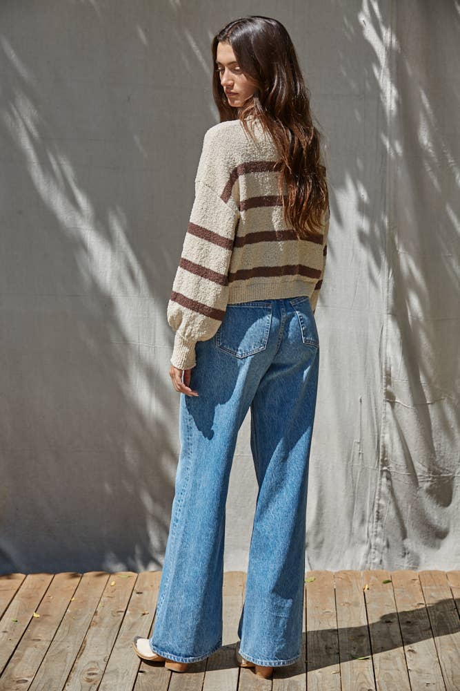 By Together  | Knit Sweater Striped Crewneck Long Sleeve Top