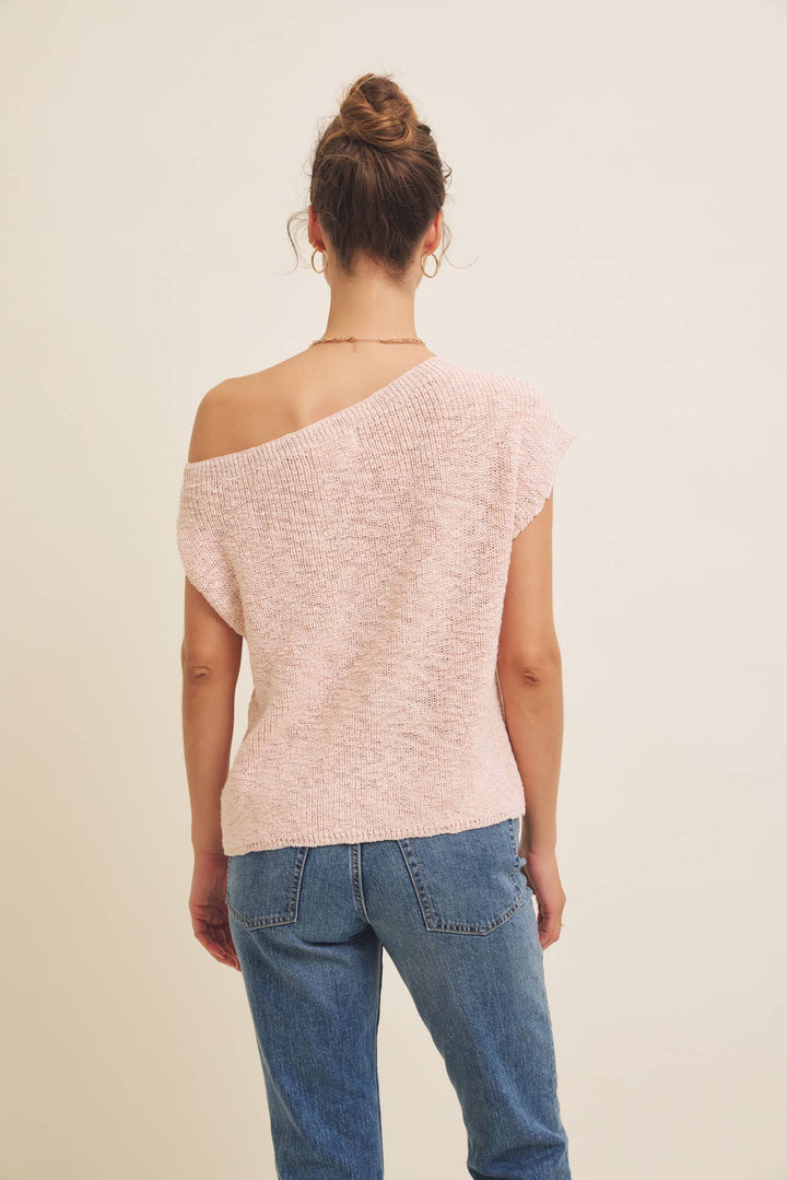 in february  | Slub Textured Lightweight One-Shoulder Sweater Top