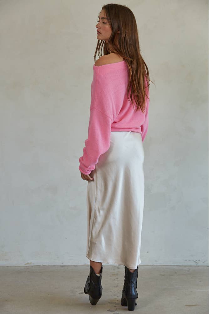 By Together  | Knit Sweater Boat Neck Long Sleeve Pullover Top